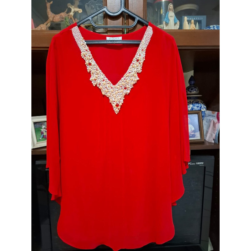MERAH ZONE BRAND LARGE SIZE BRIGHT RED ผู้หญิง BLOUSE