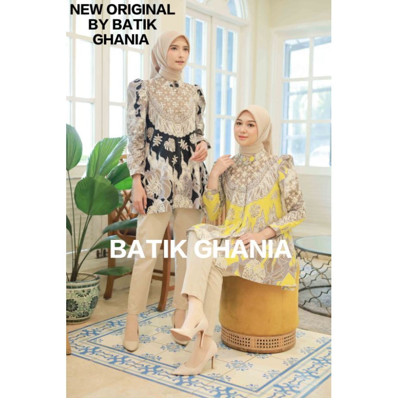 ผ้าบาติกของผู้หญิงสมัยใหม่แขนยาวเสื้อเชิ้ตอ้วนผ้าบาติก Zahra โดย Batik ghnia