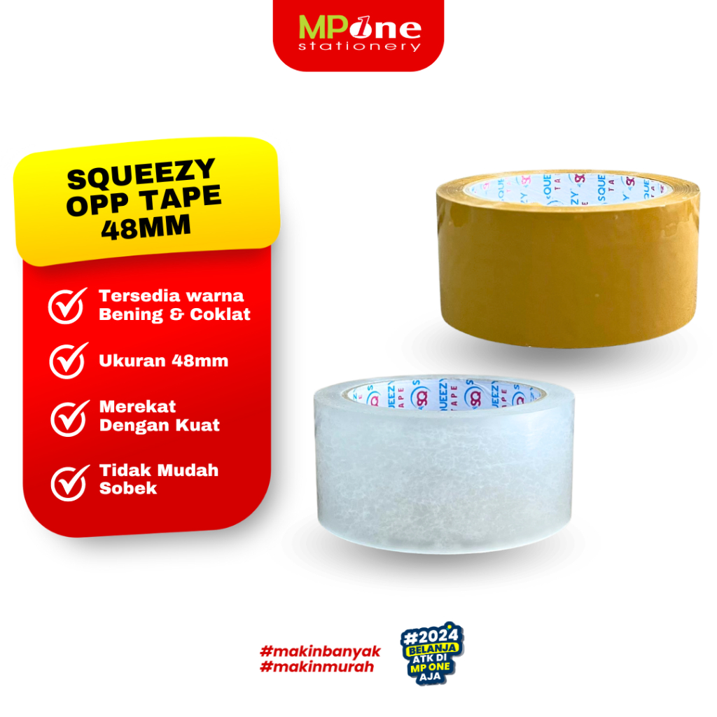 (1 ม้วน) Squeezy Opp Tape 48MM Clear & Brown / Large Tape Packing Tape Squeezy