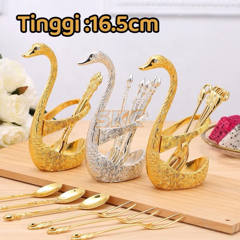 7 ชิ้น/เซ็ตสูง 16.5 ซม. SWAN PRINCESS SET SWAN + ช้อน/ส้อมขนมหวานที่ใส่ส้อมชุด