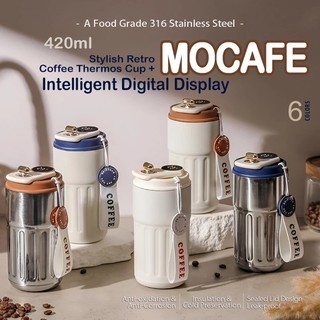 Mug Kopi Aestetic Stainless Steel SUS 304 Dengan Tampilan Suhu / Tumbler Kopi Suhu Vacum Insulated Japan Style 450ml Free Tali Gantungan MUG 136