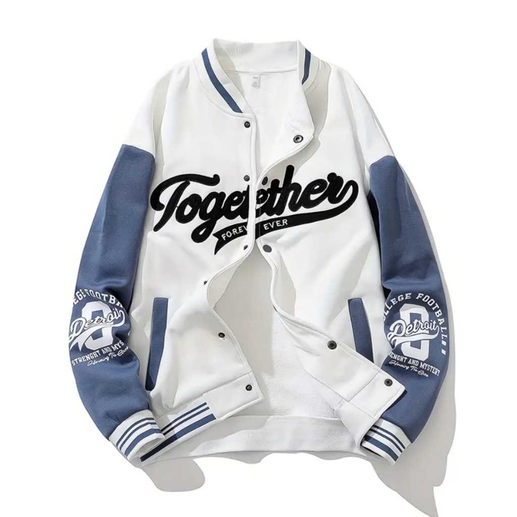 Oversize HOODIE BASEBALL JACKET - TOGETHER VARSITY BASEBALL JACKET | เสื้อแจ็คเก็ตผู้หญิงผู้ชายเกาหล