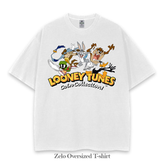 เสื้อยืด โอเวอร์ไซซ์ พิมพ์ลาย Looney Tunes coin collection สไตล์วินเทจ