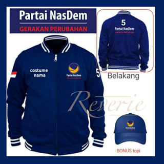 Nasdem BASEBALL JACKET ชุดเครื่องแบบ BOMBER JACKET 2024 แคมเปญการเลือกตั้ง ประธานาธิบดี รับโบนัส หมวก