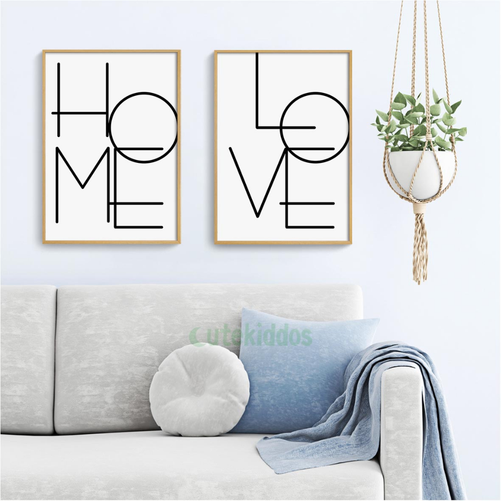 Hiasan DINDING แขวนผนังตกแต่งผนังเขียน LOVE HOME ป้ายโปสเตอร์ Minimalist HOME Wall Display