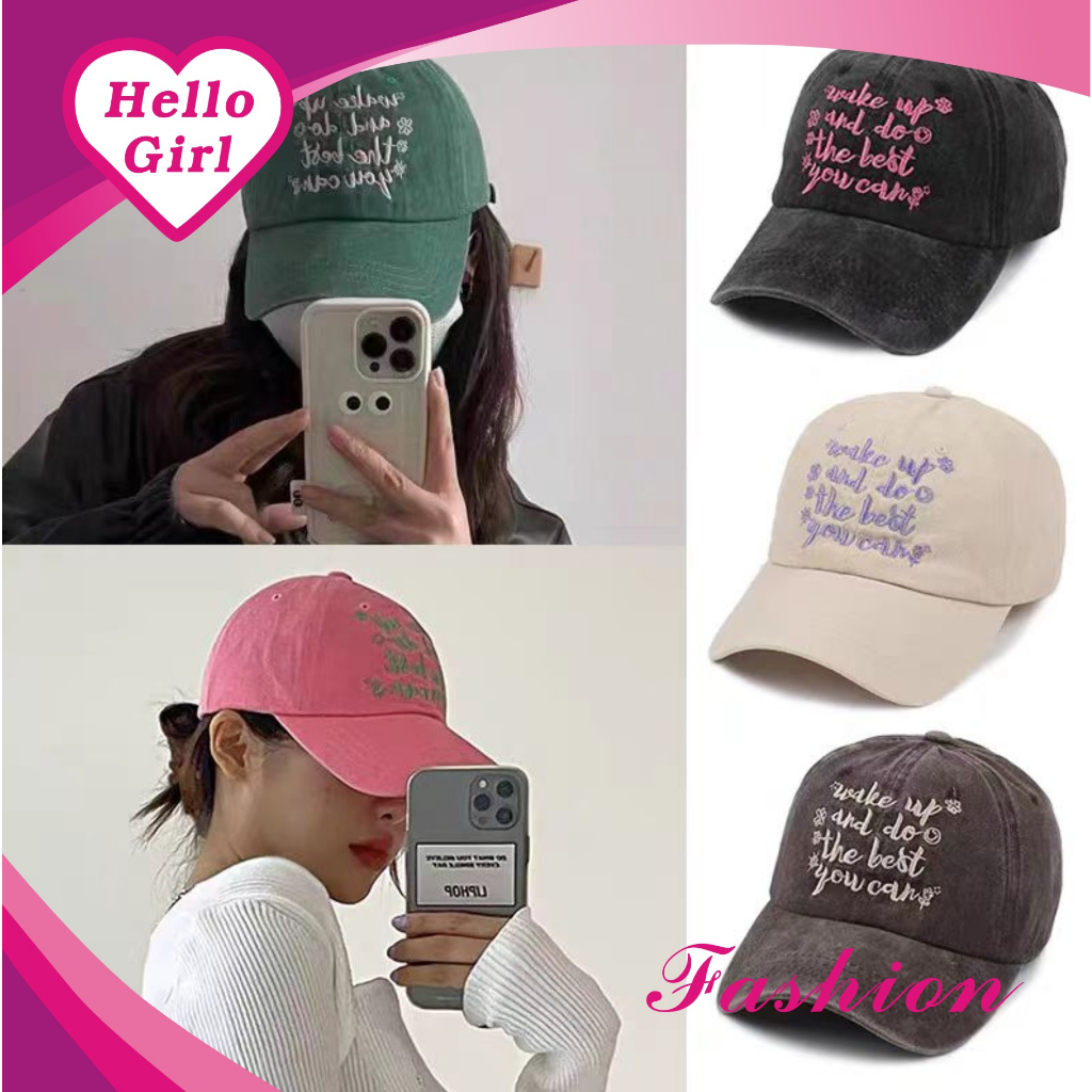 (Hello Girls ) MZ49 Women& 39;s Hat/Elegant Baseball Cap with Imported Korean Style Writing Motif
