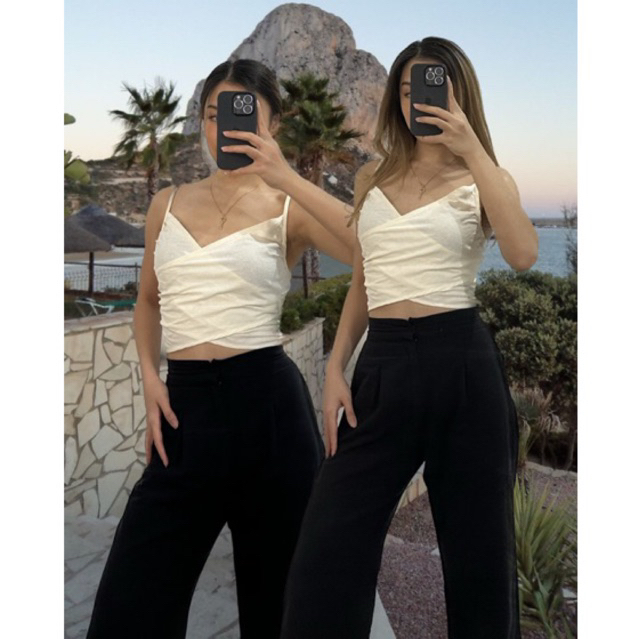VENTOFF Quinn Linen Wrap Top | ชุดเสื้อครอปกระโปรงผ้าลินินสําหรับผู้หญิง