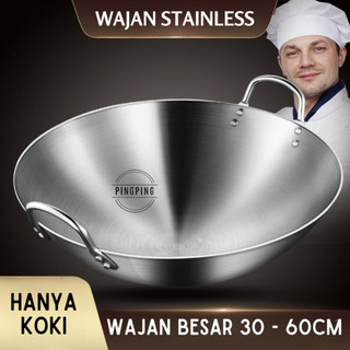Wajan Penggorengan Tebal Full Stainless Steel SUS 304/wajan penggorengan anti leket/kenceng penggorengan SUS 304/wajan penggorengan jumbo/kuali penggorengan/wajan cekung/wajan stainless anti lengket/kuali stainless tebal asli