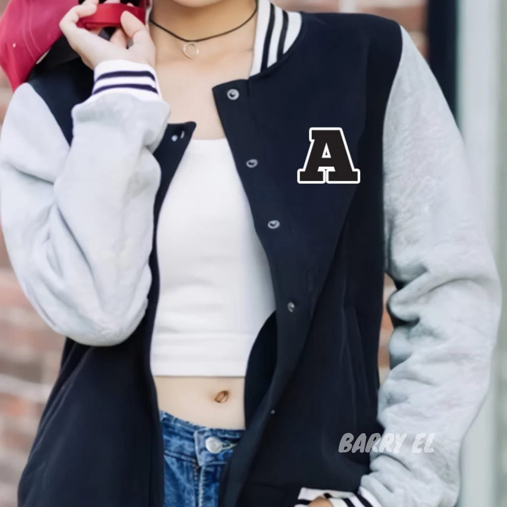 Unisex CHILDRENS Varsity Baseball Jacket (1th-18th) INITIAL A LOGO (SCREEN PRINTING) (CAN CUSTOM INI