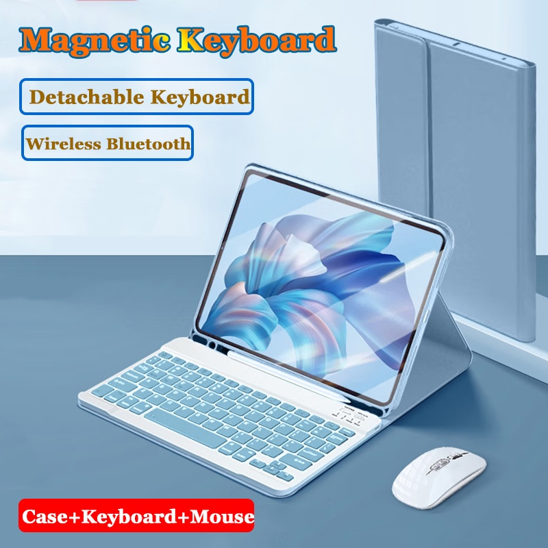 Samsung Galaxy Tab S9 Plus 12.4 นิ้ว X810 X816B X818U ปกหนังสือหนัง Flip Case คีย์บอร์ดเมาส์ไร้สายบล