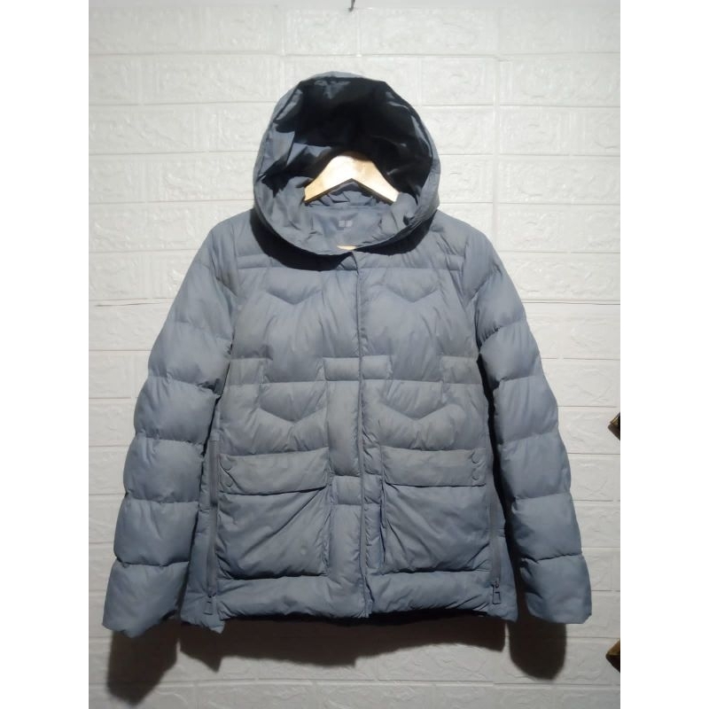 UNIQLO ultralight down เสื้อแจ็คเก็ตมีฮู้ด blue sky/grey high school