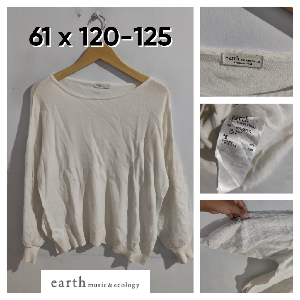 เสื้อกันหนาว Earth Music & Ecology Ivory Size L ผู้หญิงเสื้อแขนบอลลูนสาวด้านนอก