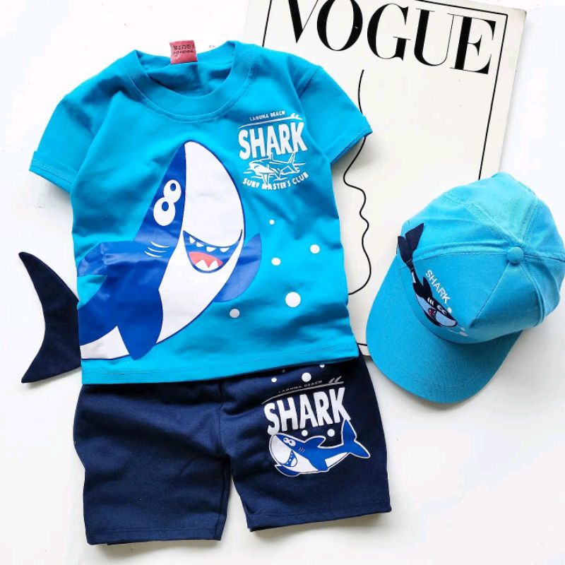 BABYSHARK ชุดเสื้อผ้าเด็กสําหรับเด็กผู้หญิง SHARK พร้อมหมวกสําหรับอายุ 1-10 ปี