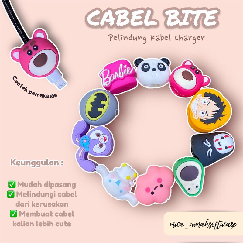 CUTE - Cable Bite Cover Head Protector & Spiral Charger Cable / Cable Protector - เข้ากันได้กับ iPho
