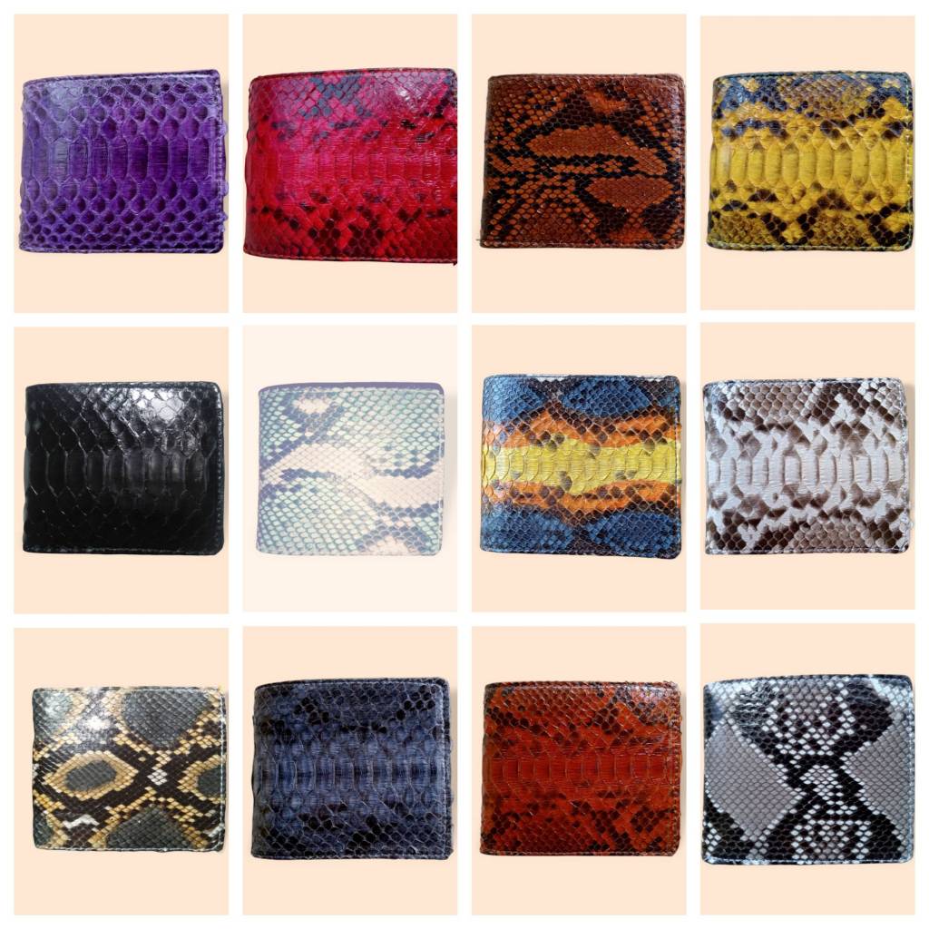 Python Snake กระเป๋าสตางค์หนังแท้. กระเป๋าสตางค์หนังสองพับสําหรับผู้ชาย