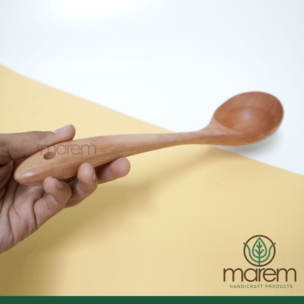 MAHOGNY WOOD VEGETABLE SPOON ผักไม้ SOUPOON| WOODEN SOUP SPOON 26 CM ราคา ถูกที่สุด ดีลบีเคเค