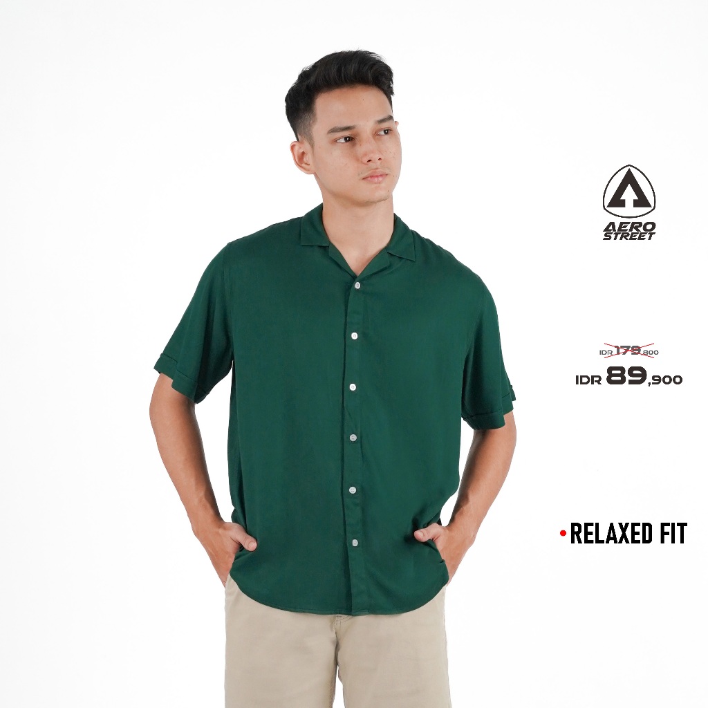 KEMEJA Aerostreet เสื้อเรยอน Marva Sacrmento Green Hawaiian Plain Dark ผู้ชายผู้หญิง QAAAA