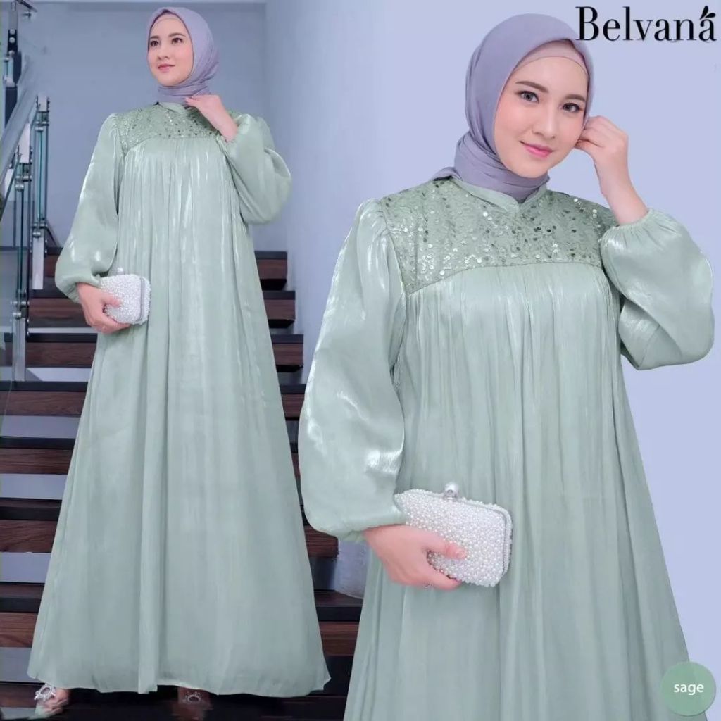 สีเบอร์กันดีมุสลิม Gamis Shimmer Silk Premium Soft Cool ล่าสุด 2024 Belvana Dress Luxury
