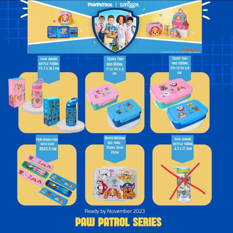 Smiggle PAW PATROL HOUSEWARE กล่องข้าว ขวดน้ํา ช้อนส้อม