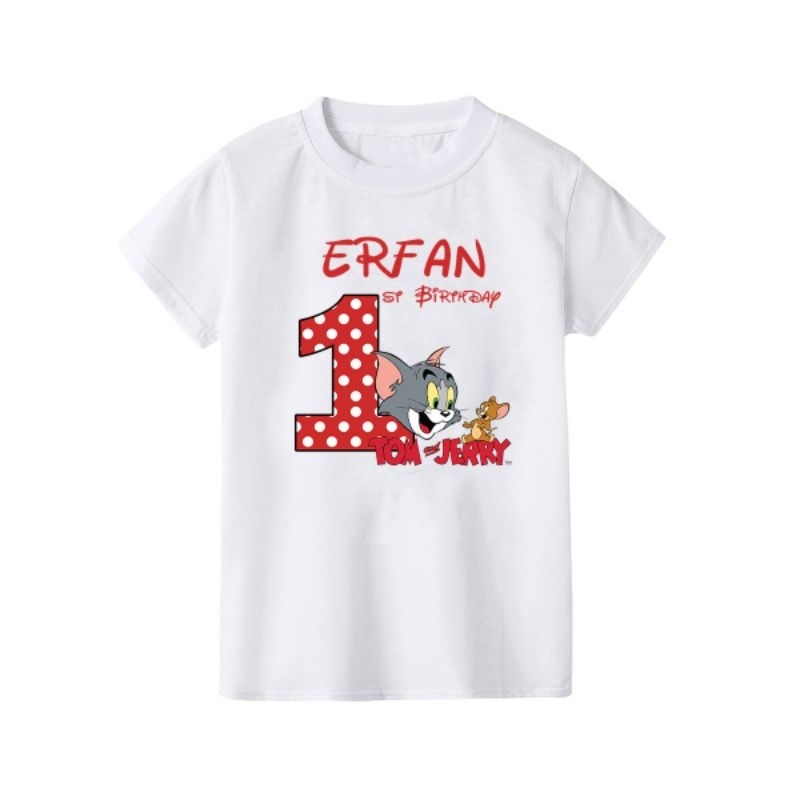 LAUGH TOGETHER TOMM & JERRYY CHILDRENS BIRTHDAY T-SHIRT / ชื่อและตัวเลขแบบกําหนดเอง