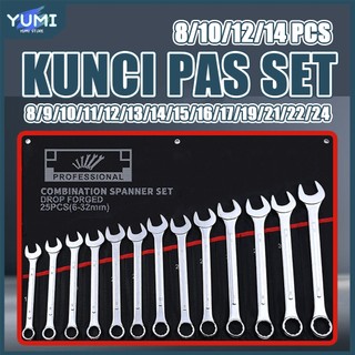 Kunci Ring Pas set/ 8 /10/12 /14 Pcs 8-24mm Kunci Pas/riginal 100%/Kunci Pas Serbaguna Set/Lengkap Perkakas Reparasi Mobil Rumah Tangga/Harga Murah/14PCS Tool Superman Kunci Ring Pas Set/Kunci Ring Pas Set