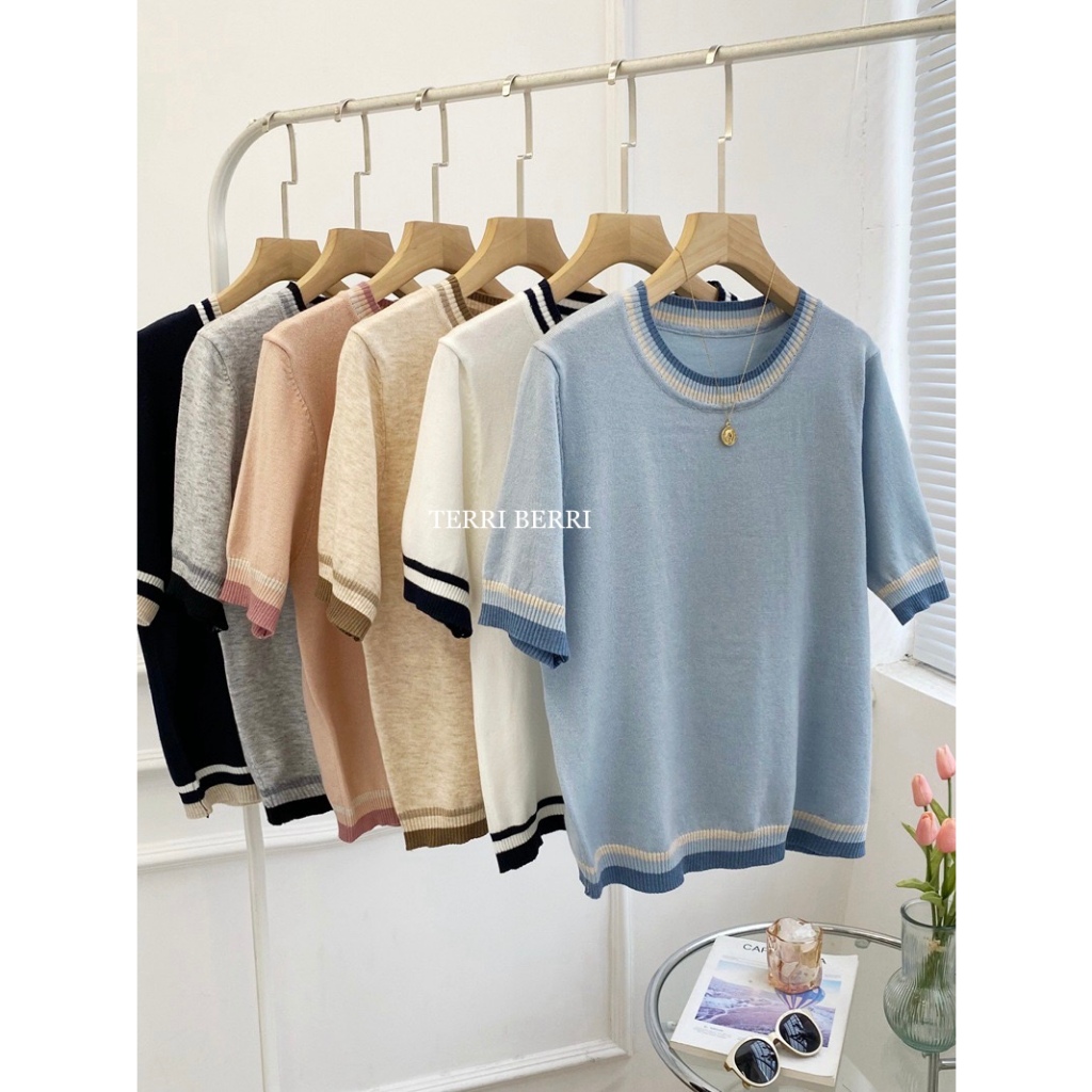 เสื้อถักระดับพรีเมียม Jiheon | เสื้อยืดผ้าถักผู้หญิงเกาหลีด้านบน | เสื้อยืด Basic Premium Allsize Wo