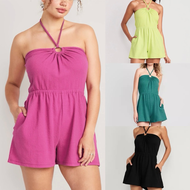 ODN ชุดรอมเปอร์คล้องคอ / ชุดจั๊มสูทผู้หญิงชุดชายหาดฤดูร้อน