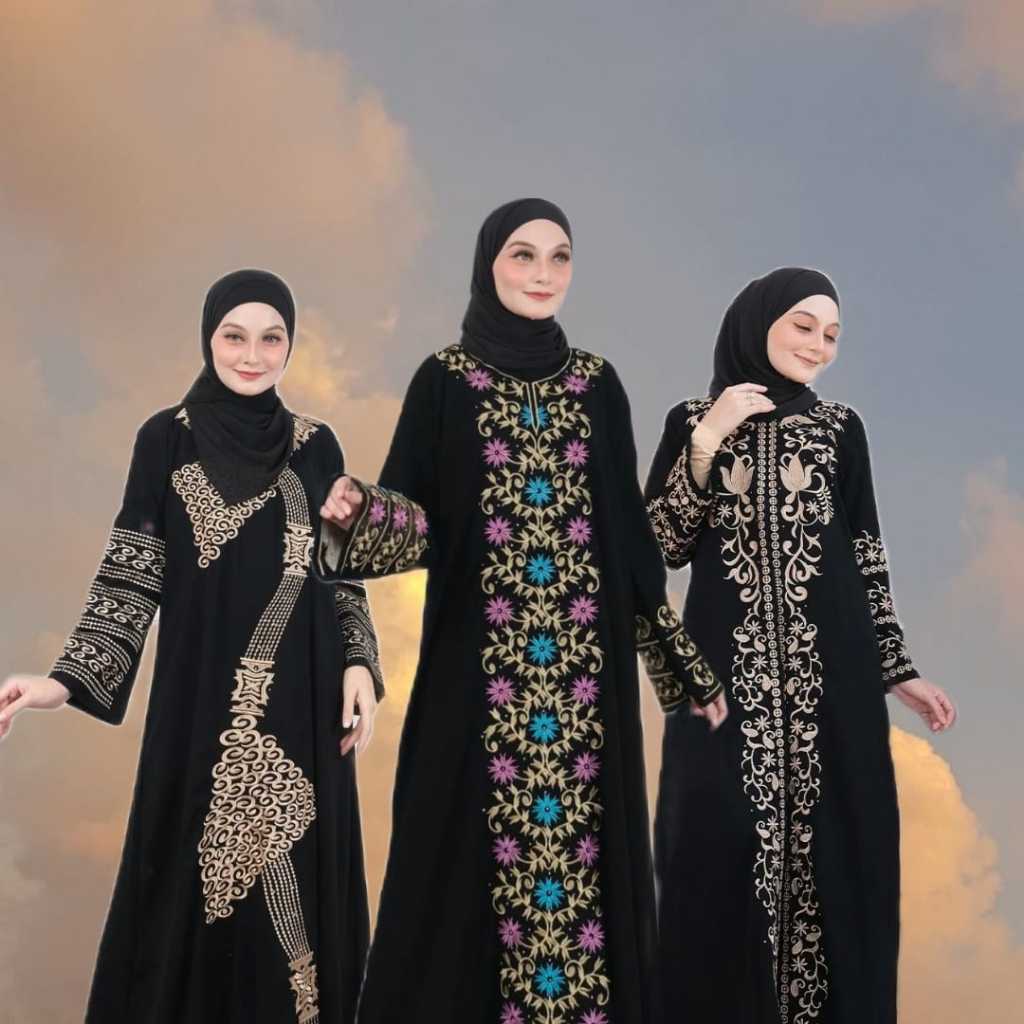 Hitam เสื้อคลุม ปักลาย 2 Convection abaya abaya abaya abaya abaya สีดํา สําหรับผู้หญิง