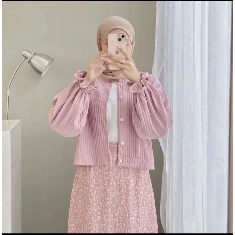 แตน CROP TOP CARDIGAN || เสื้อคาร์ดิแกนถักปุ่มแขนยาวเร้าใจบอลลูนสําหรับผู้หญิง