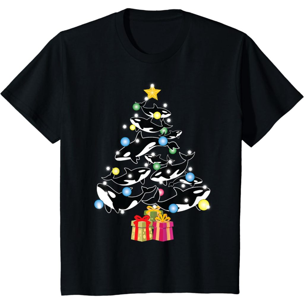 Orca Whale และ Christmas Tree เสื้อยืด Orca Christmas Distro Children& 39;s