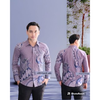 Batik Ungu Taro atau Mouve Kemeja Batik Pria Slimfit Baju Batik Cowok Kekinian Batik Pria Lengan Panjang Motif Wakatobi Lapis Furing Hem Atasan