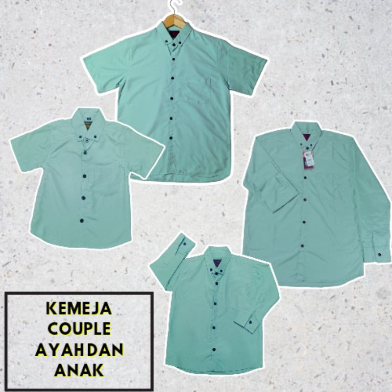 Hijau KEMEJA เสื้อคู่รักพ่อและลูกชายแขนยาวธรรมดาและแขนสั้นเสจสีเขียว tosca สีเขียวเทอร์ควอยซ์มิ้นท์สีเขียวสบายๆอย่างเป็นทางการจัมโบ้ unisex