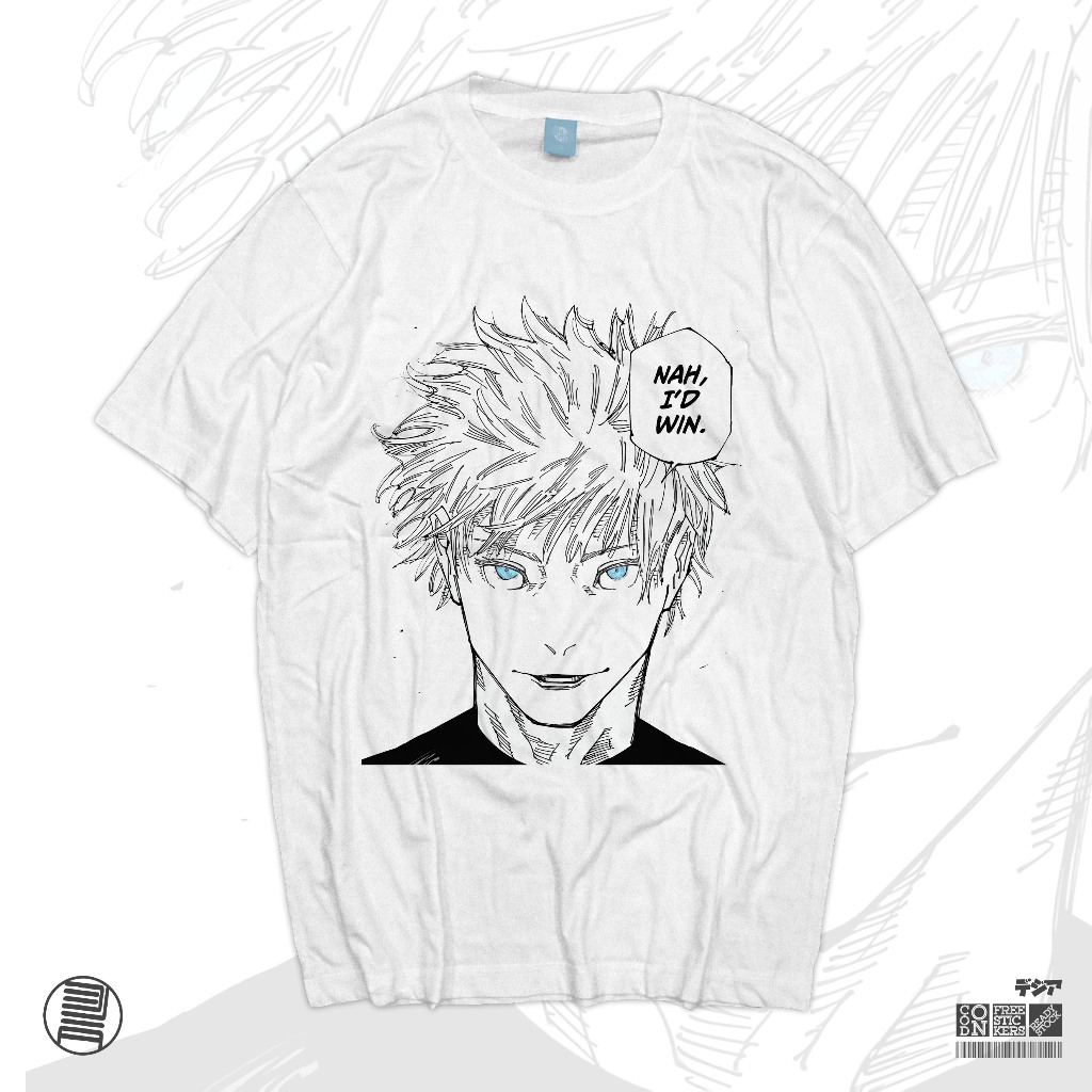 Gojo Satoru Nah Id Win Meme Shitpost อะนิเมะมังงะเสื้อยืดญี่ปุ่น Wibu เสื้อ DJA ผ้า