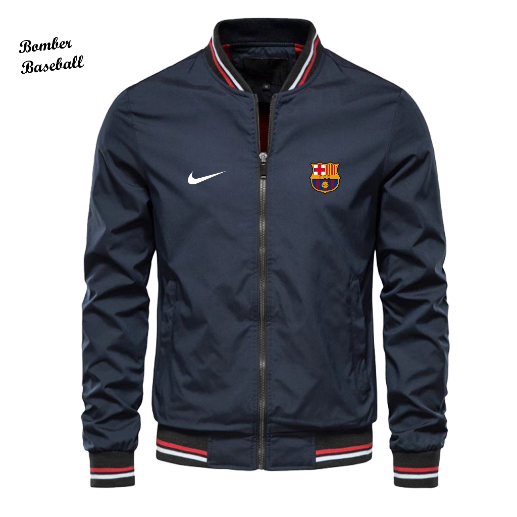 ล่าสุด Barcelona Mens Baseball Bomber Jacket Mens Varsity Baseball Jacket เสื้อแจ็คเก็ตมอเตอร์ไซค์กั