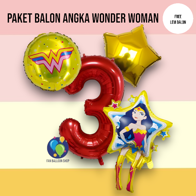 Wonder Woman Number Balloon Package / Wonder Woman Children& 39;s ชุดตกแต่งวันเกิด