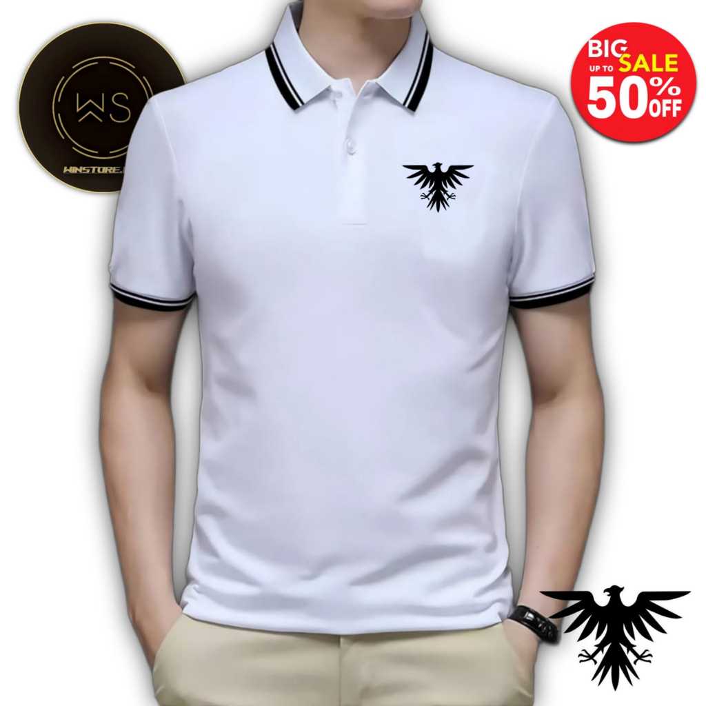 WINSTORE.ID15 เสื้อยืดโปโลผู้ชายธรรมดา 2 LIS EAGLE LOGO DTF ไซส์ M, L, XL, XXL เสื้อคอปก