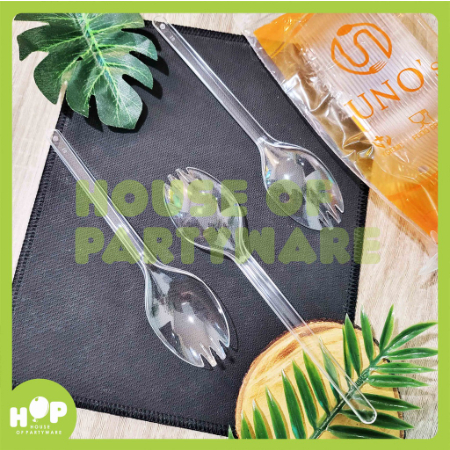 ช้อนและส้อมพลาสติก 2 in 1 รวมกัน UNO CLEAR