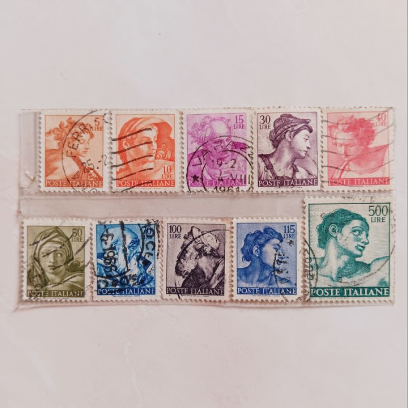 (AG) แสตมป์อิตาลี 1961 Works of Michelangelo Set 9 ชิ้น มือสอง