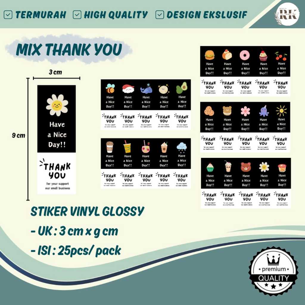 สติ๊กเกอร์ขอบคุณ I RANDOM DESIGN I GLOSSY VINYL I EXCLUSIVE I HIQH QUALITY I 1 แพ็ค = 25 สติ๊กเกอร์ 