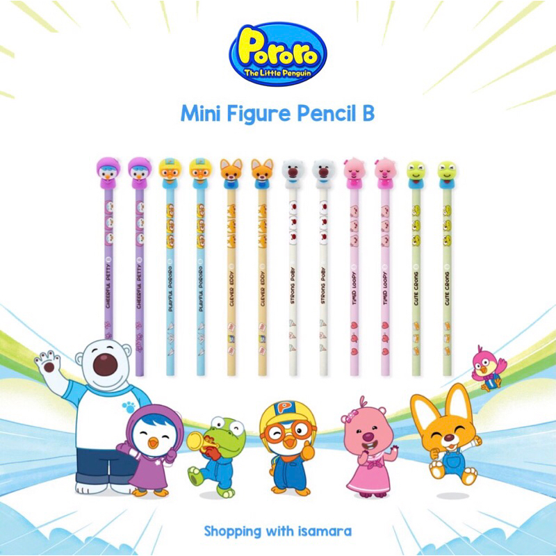 Pororo Mini Figure Pencil B / Pencil with Pororo, Petty, Loopy, Crong, Eddy and Poby Character