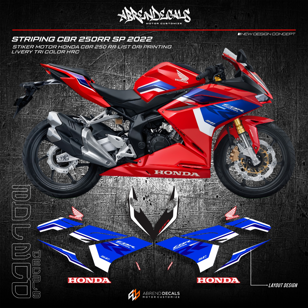 Striping CBR 250 RR Tri Color HRC List Originalการพิมพ์/Honda CBR 250RR SP 2022 สติ๊กเกอร์รถจักรยานย