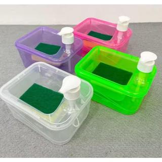 Dispenser Sabun Cair Cuci Piring Wadah Tempat Sabun Cuci Piring Kotak 2in1 650Ml Soap Pump Free Spons Botol Tempat Sabun Cair