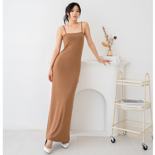 NZINGA Clare | Dress Maxi Wanita Slim Fit Polos - Tali Kecil Spaghetti Strap | Ukuran S - XXL