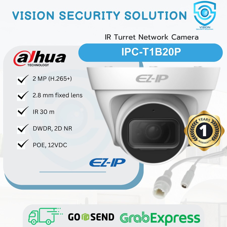 Dahua IPC-T1B20P-L กล้องวงจรปิด IP ภายในอาคาร 2MP EZ-IP Series - การรับประกันอย่างเป็นทางการ