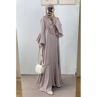 Le Khari Dress Anjani Abaya Shaum I Polos Mewah|Busui Friendly|Adem Nyaman Di pakai