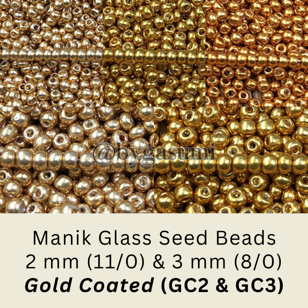 (GC2 & GC3) Premium Gold Bead Uniform Size 2 mm (11/0) & 3 mm (8/0) Gold Coated Glass Seed Bead Roun