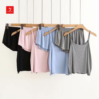 Yooyi Baju Tidur Set Wanita Sexy Camisole dengan Celana Pendek Piyama Wanita Kamisol Setelan Korea Style Jumbo Sampai Size XXXL Nightwear 006