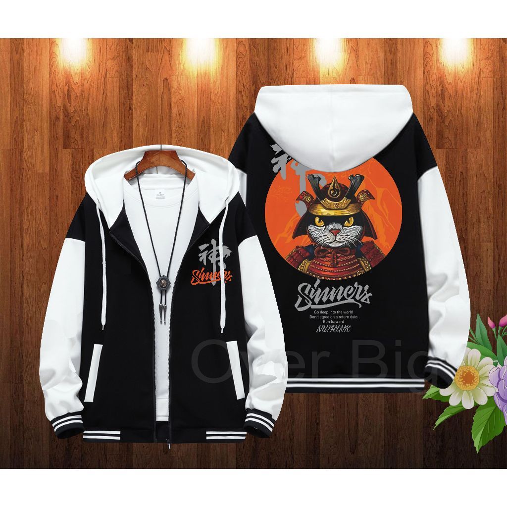 เสื้อแจ็คเก็ตเบสบอล BigSize (S - 6XL) Sinners Varsity Jacket เสื้อแจ็คเก็ตเบสบอลซิป Bomber FLeece 6X