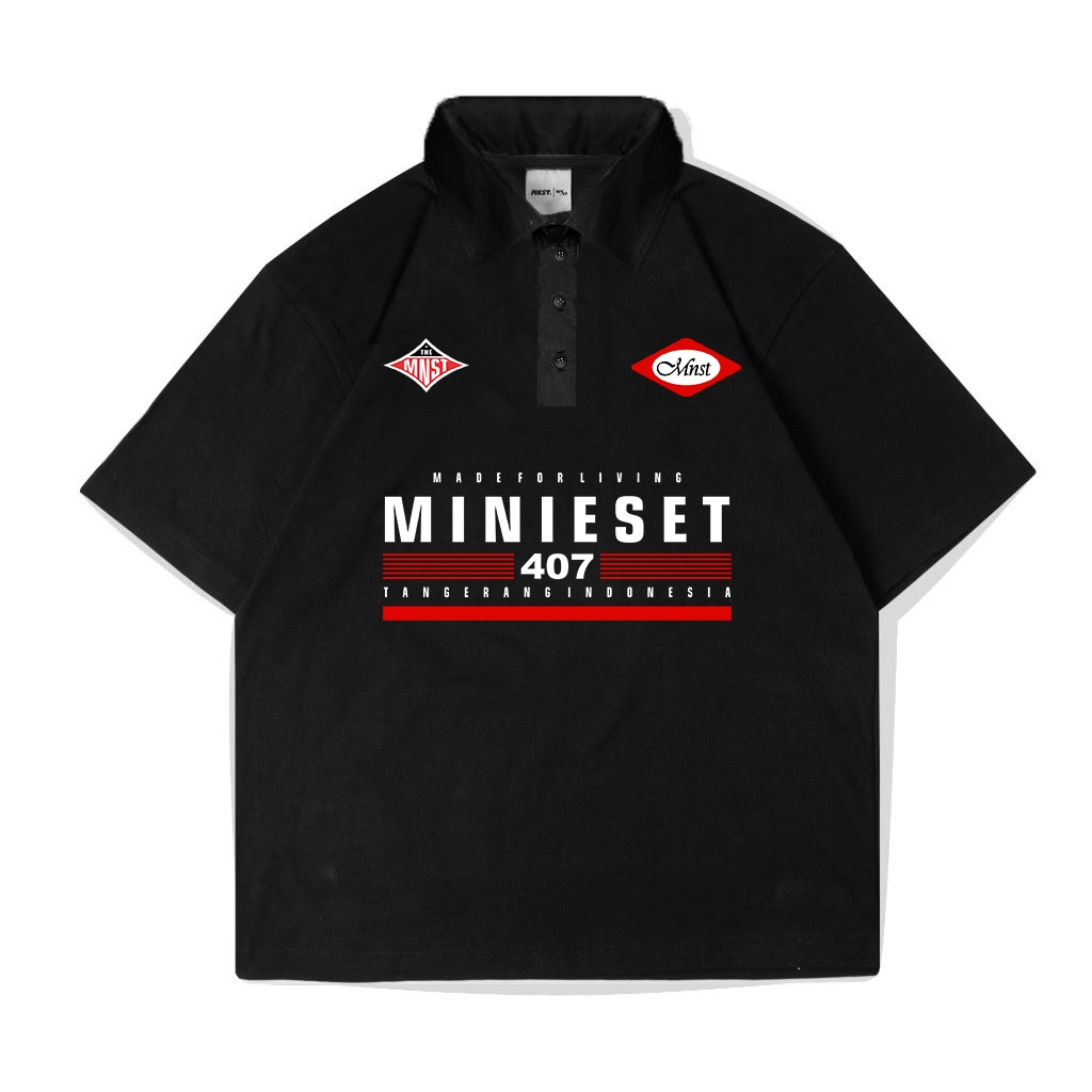 Mns เสื้อโปโล Oversize Vintage Short Rugby Black Ogami Collar Shirt