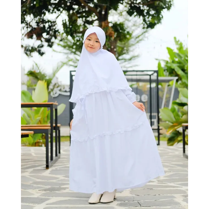 Putih Amira's เสื้อคลุม สีขาว สําหรับเด็กผู้หญิง เด็กอนุบาล ประถม เสื้อคลุม สีขาวล้วน ชุดชาวมุสลิม อายุ 7-12 ปี ชุดสีขาว สําหรับเด็กผู้หญิง 5 ปี อนุบาล ประถม เสื้อคลุมเด็ก มุสลิม สําหรับเด็กผู้หญิงมุสลิมแฟชั่น